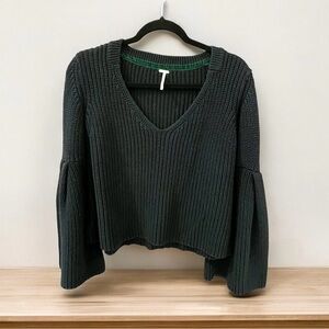Free People Dark Green V-Neck Sweater